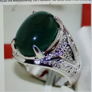 Men's Green CZ Stone 14k White Gold Filled Ring